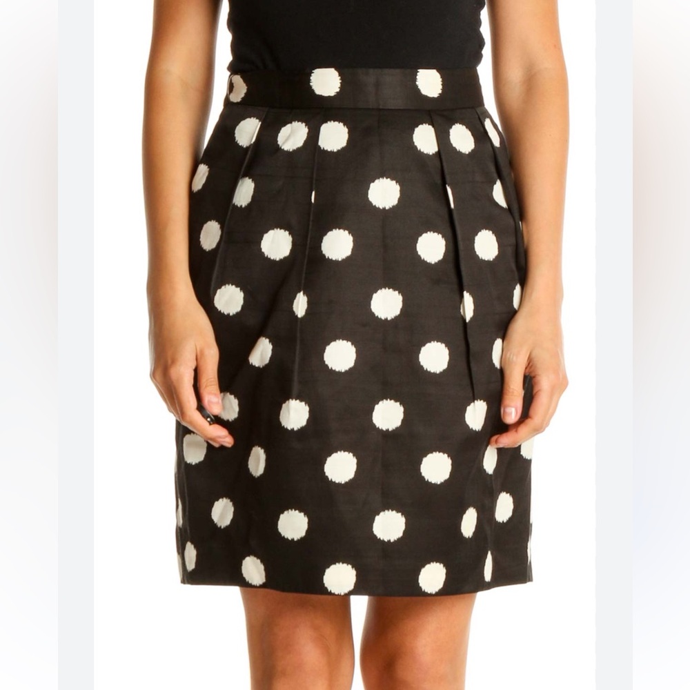 Ann Taylor LOFT Silk Black Polka Dot Chic Pencil Skirt w/ POCKETS
